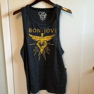 Bon Jovi Graphic Tank Top - Charcoal with Gold Print
